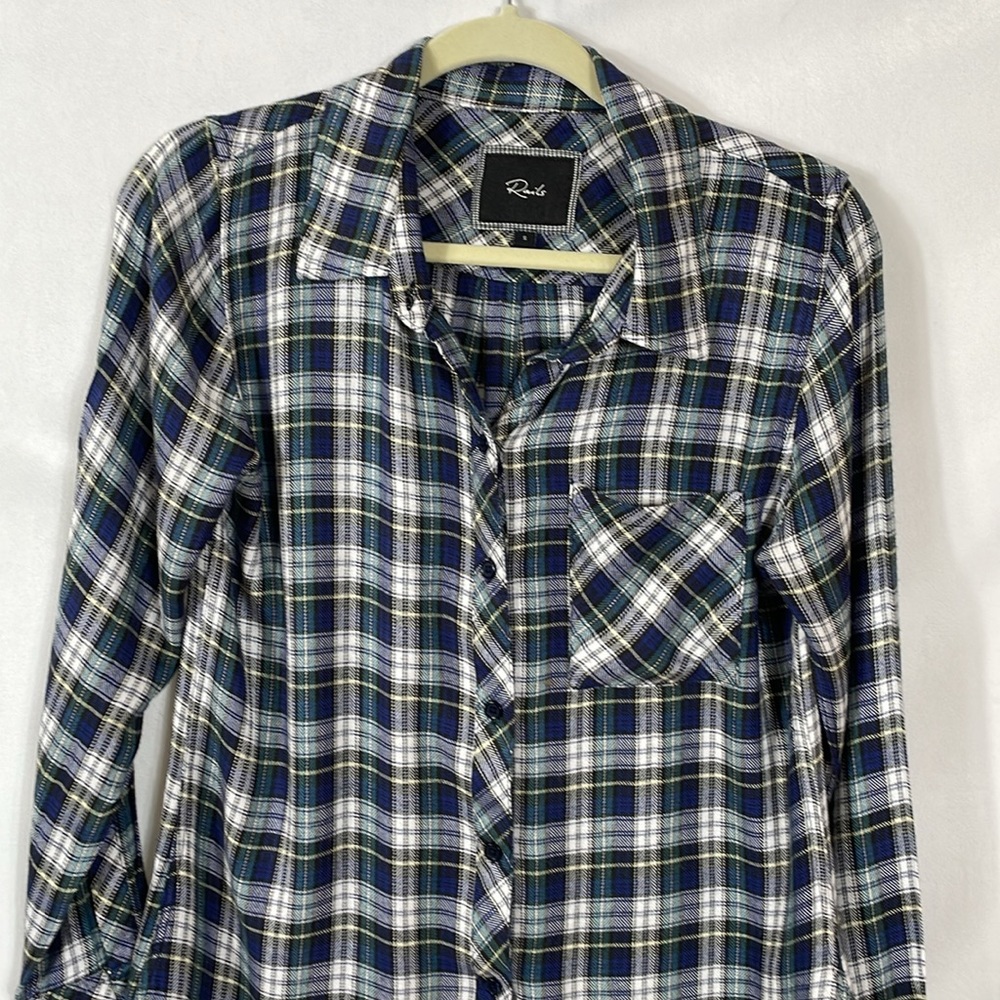 Rails Button Down Plaid Shirt S Blue Green Plaid Long Sleeve Super Soft - Picture 3 of 12